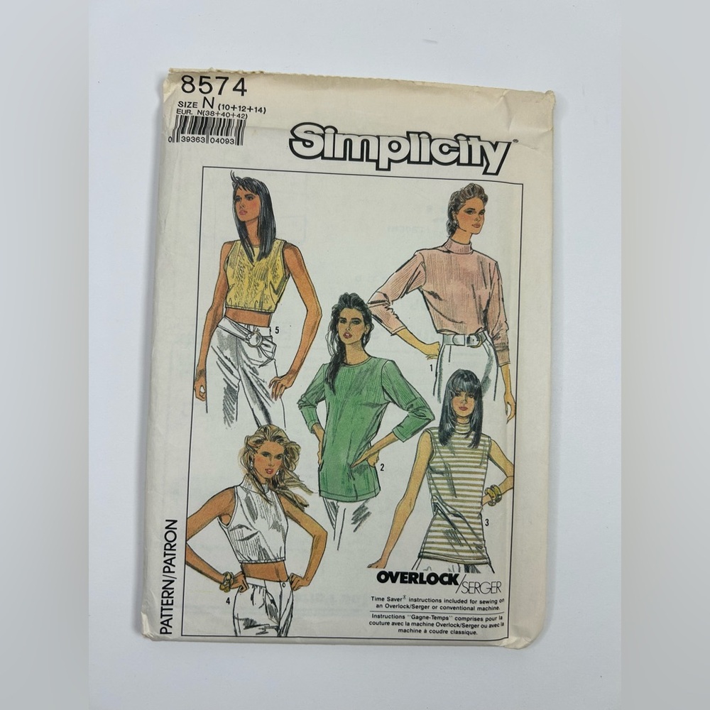 Simplicity #8574 Slim Fitting Tops Sewing Pattern Uncut Size 10-14